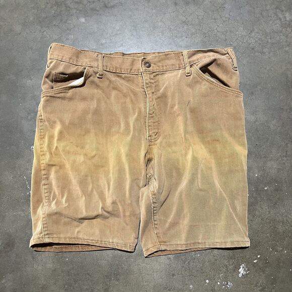 Vintage 70s h.i.s Tan Poly Denim Jean Shorts 34x9 - Picture 1 of 4